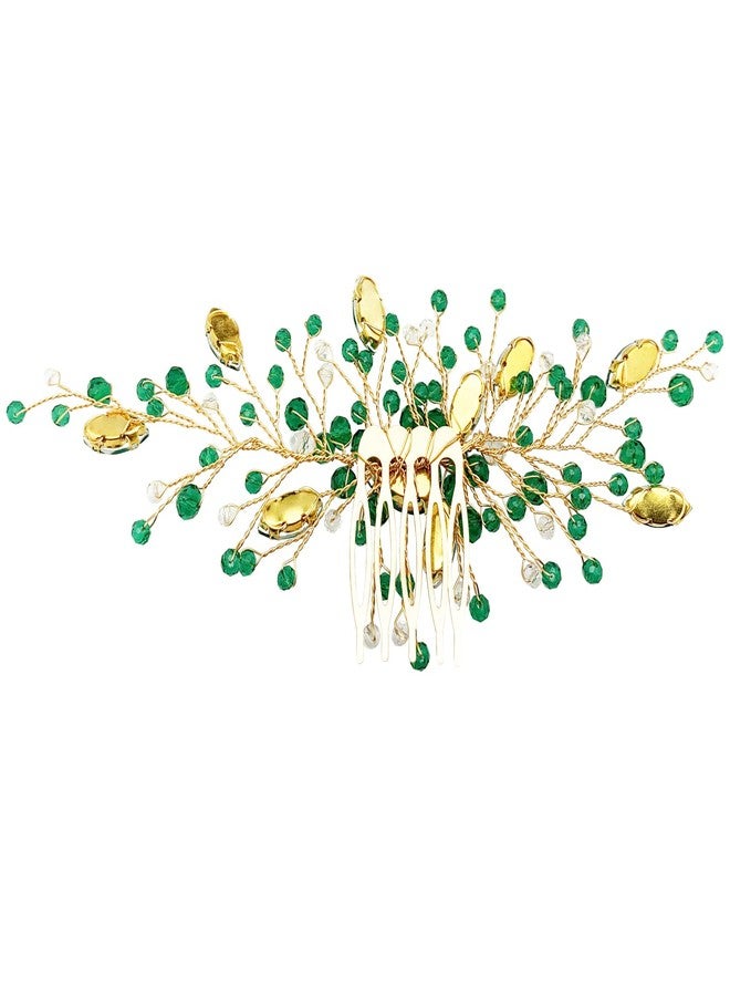 BETITETO Bride Wedding Hair Comb Green Crystal Golden Bridal Hair Vine Piece Accessories for Women Girls Party Photography (Green) - Image 5